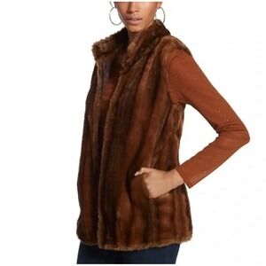 Chicos Faux Fur Vest Brown Leopard Print Lined Stand Collar Women‎ 0